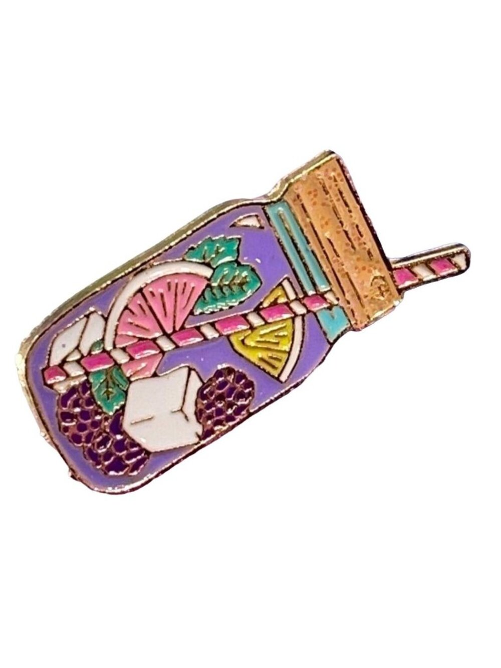 Mason Jar Lapel Pin Fruit Water Swirl Straw Lid Badge Brooch Accessories Gift